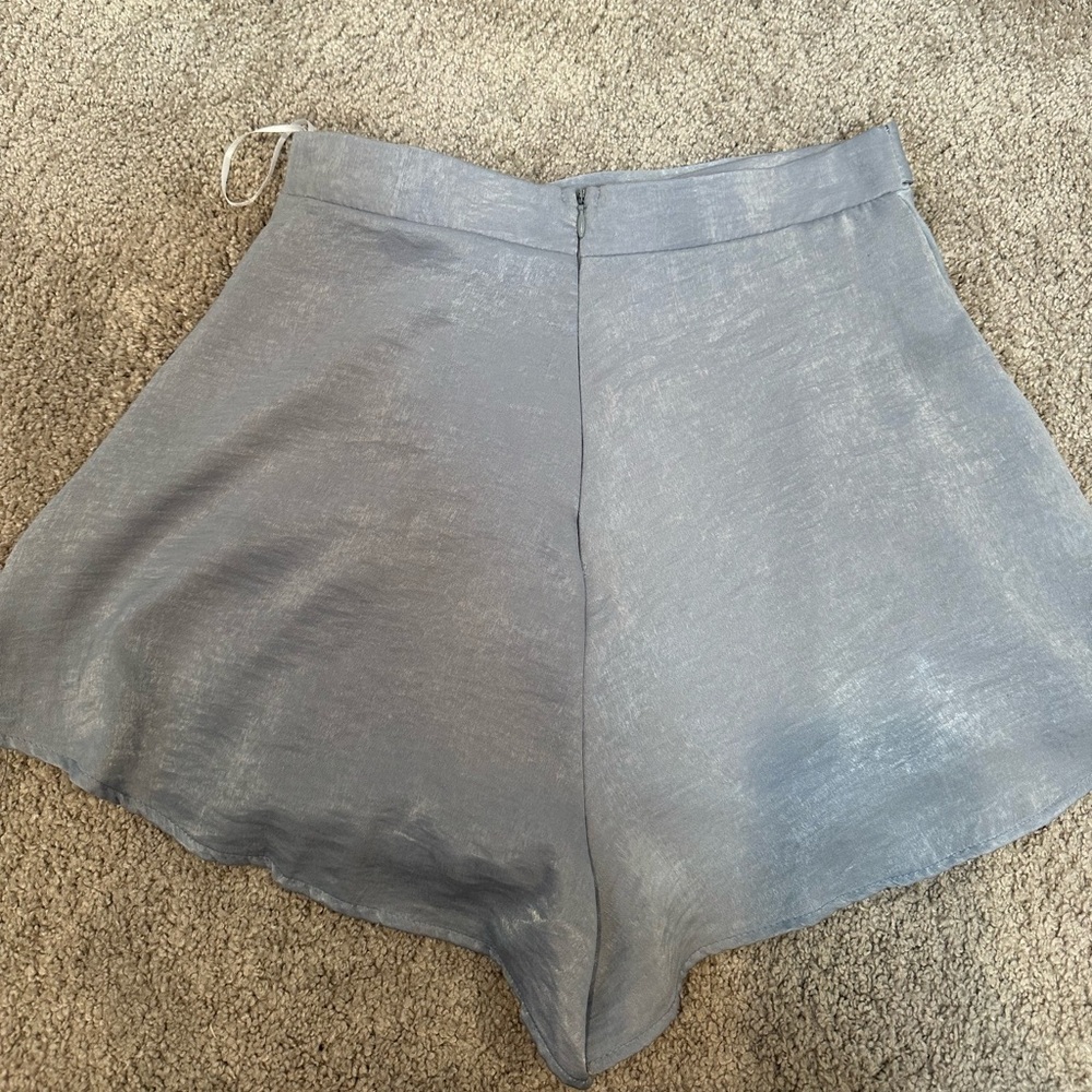 Sage brand Baby Blue satin high waisted belted shorts. Size medium. - Picture 2 of 6